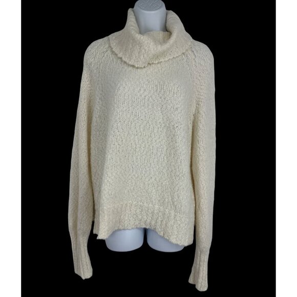 J Crew Womens Ivory Wool Alpaca Blend Chunky Knit Cowl Neck Sweater Size  L - Picture 1 of 11